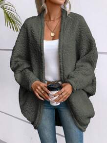 SHEIN LUNE 女士纯色长袖开衫，简约休闲夹克，适合日常穿着