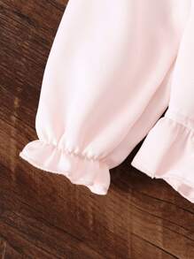 Baby Girl Casual Chic Ruffle Hem Design Puff Collar Blouse Top - Apricot - View 3