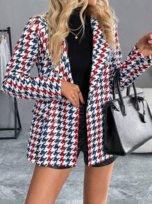 SHEIN Clasi Women's Casual Houndstooth Printed Jacket, Autumn