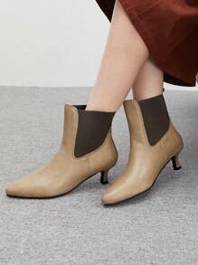 CUCCOO BIZCHIC Women Pointed Toe Low Heel Elastic Mid-Calf Boots For Christmas And New Year Holiday