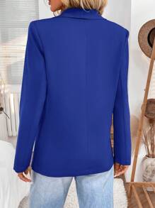 SHEIN LUNE 2024 Autumn/Winter New Arrival Greenish Gray Women Lapel Buttoned Waist Tailored Jacket - Navy Blue - View 2