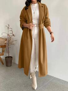 Calvaya Áo khoác dài màu trơn cỡ lớn, thường ngày, thu/đông - màu nâu - Xem 8