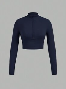 SHEIN EZwear 3 stuks/set dames rits mock neck rib gebreide lange mouwen T-shirt set, geschikt voor lente en herfst