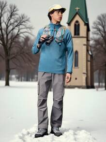 Manfinity Sport Corelite Manfinity UrbanChill 男士休闲纯色纹理立领户外连帽衫，秋季抓绒拉链连帽外套，加厚休闲百搭针织外套，适合运动和户外活动，男友风，男士冬季穿搭，男士外套，优质面料，专为户外活动设计，男士必备外套，圣诞礼物，万圣节礼物，秋冬季