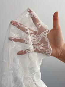 EgrlEra Petite Áo ren hoa nữ viền bèo nhún gợi cảm, cổ tròn tay dài (cắt ngẫu nhiên) - trắng - Xem 6