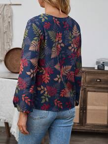 EMERY ROSE Women's Autumn Maple Leaf Printed Round-Neck Long Sleeve Shirt Fall Women Clothes - Multicolor - View 2