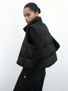 SHEIN Maija Áo khoác vest không tay đơn giản có khóa kéo phía trước dành cho nữ - màu đen - Xem 6