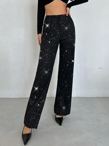 Firerie 新款优雅性感高腰阔腿亮片直筒裤，适合派对和聚会，秋冬季