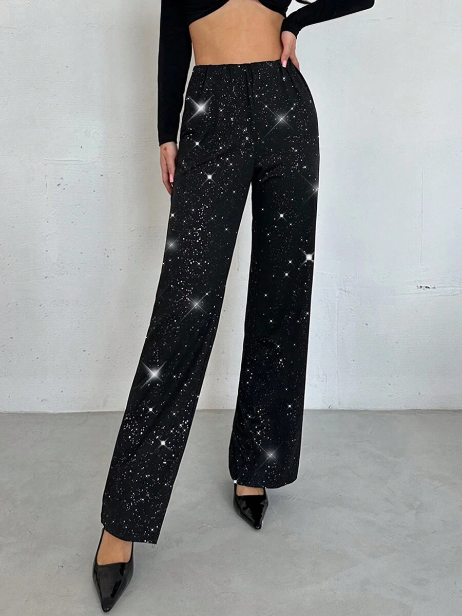 Firerie 新款优雅性感高腰阔腿亮片直筒裤，适合派对和聚会，秋冬季