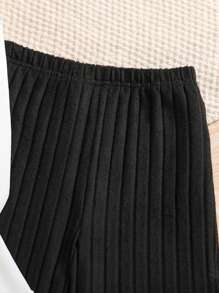 Tween Girls Casual Striped Long Sleeve Shirt And Flare Elastic Waist Pants 2pcs Set, Suitable For Autumn/Winter