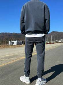 DAZY 2pcs Men Casual Daily Wear Round Neck Contrast Color Sweatshirt & Pants Set, Autumn - Blue - View 4