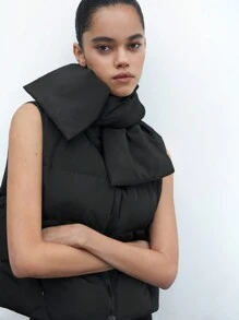 SHEIN Maija Áo khoác vest không tay đơn giản có khóa kéo phía trước dành cho nữ - màu đen - Xem 1