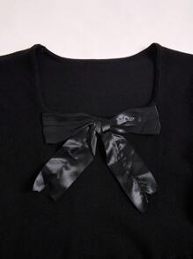 SHEIN Explorewe Teen Girls Casual Bowknot Decor Sweater Dress For Autumn/Winter - Black - View 5
