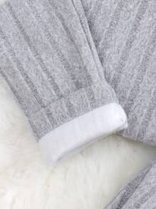 SHEIN 2 Stücke Minimalistische feste graue Fuchs Fleece Thermo-Unterwäsche Set für Teenager Mädchen - Langarm-Oberteil und Leggings
