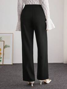 Modelyn Women's Casual Straight Leg Loose Color Block Pants Fall Cloth For Women - Black - View 2