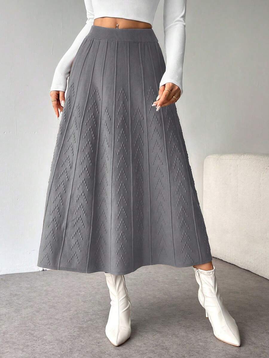 Mulvari Váy len dệt kim gân màu trơn cho nữ, thường ngày, đa năng - Xám - Xem 1