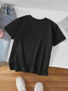 Camiseta casual de manga curta com estampa de número para meninas adolescentes, gola redonda, verão - Preto - Ver 2