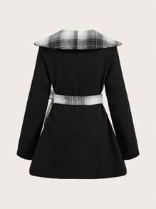 SHEIN Lady Cappotto donna per autunno/inverno, con design a quadri, in patchwork di lana, con ampio colletto, con cintura, cappotto da donna colore nero per la stagione autunnale e invernale - nero - Visualizzare 3