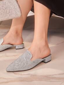 CUCCOO TILAWA Giày cao gót thấp lấp lánh màu xanh lá cây thời trang dự tiệc cho phụ nữ vào dịp Giáng sinh và năm mới, mùa thu và đông - Bạc - Xem 13