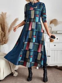 EMERY ROSE Women Patchwork Long Sleeve Button Up Casual Mini Dress, Simple Style Maxi Women Outfit