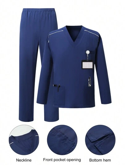 Manfinity Homme 男士两件套口袋简约衬衫和裤子医疗工作制服