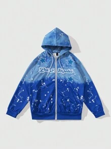ROMWE MEN Street Life Áo nỉ trùm đầu có mũ khóa kéo phía trước màu gradient cho nam - Màu xanh lam - Xem 1