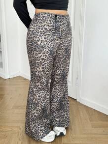 SHEIN EZwear Plus Size Fashion Leopard Print Flare Pants - Multicolor - View 4