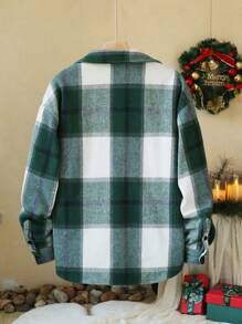 Manfinity VCAY Áo sơ mi tay dài trễ vai họa tiết kẻ caro dáng rộng unisex, phù hợp cho mùa thu/đông, Giáng sinh - Nhiều màu - Xem 2