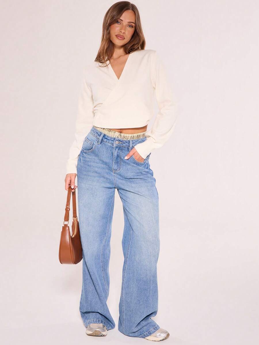 MUSERA Wrap Around Ribbed Knit Sweater Y2k Spring Casual Cute 90's Sun Winter Elegant Summer - Cream - View 1