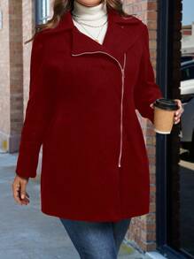 大码纯色 Polo 领夹克，秋冬季休闲装