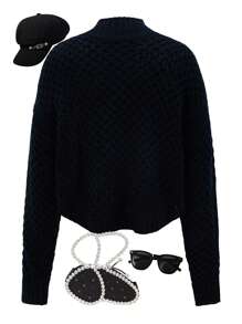 少女秋冬新款针织毛衣，简约时尚休闲日常装 - 黑色 - 查看 2