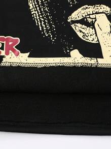 ROMWE MEN Street Life 男士重磅宽松短款 T 恤，街头风格 - 黑色 - 查看 4