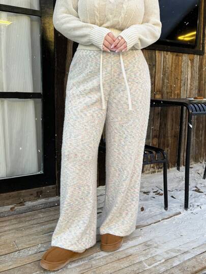 SHEIN Privé 大码女式保暖长裤，休闲舒适羊毛松紧腰宽松裤，适合秋冬季