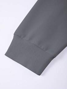 Manfinity Hypemode Áo nỉ dài tay rộng rãi cổ tròn trễ vai màu trơn cho nam, mùa thu/đông - Màu xám đen - Xem 3