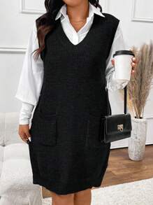 SHEIN Frenchy Vestido tipo chaleco de punto para tallas grandes, minimalista de moda casual para uso diario, para invierno