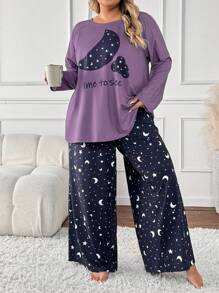 SHEIN CURVE+ Conjunto de talla grande con estampado de letras - Top y pantalones