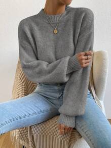 Chiquease 女士立领长袖休闲套头毛衣 - 深灰色 - 查看 3