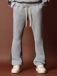 SUMWON Regular Fit Overhead Contrast Colour Panel Essential Hoodie & Flare Fit Sweatpants 2 Piece Set - Grey - View 4