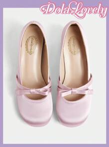 Dola Lovely Round Toe Low Vamp Bowknot Back Strap Chunky Heel Dress Shoes, Fashionable High Heels For Women Spring Shoes Spring Break Easter