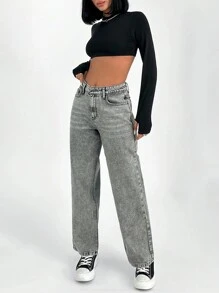 HIGH WAIST GREY STRAIGHT MEDIUM JEAN