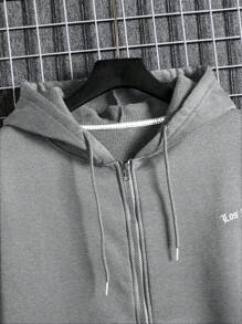 EURMUSE Men Letter Printed Zip Up Regular Hoodie Sweatshirt - Grey - View 3