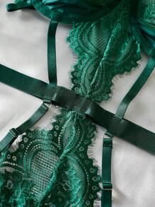 Sexy, Elegant, Slimming Lace Patchwork Bow Decor Women's Jumpsuit, Moss Green - Dark Green - View 10