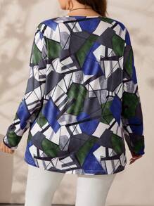 EMERY ROSE Plus Size Fall Women's Geometric Print Crew Neck Long Sleeve Casual T-Shirt, Graphic Tee,Winter Clothes For Women