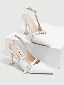 CUCCOO BIZCHIC 女士尖头细高跟鞋，优雅的办公室通勤百搭正装鞋，优雅的审美风格，适合约会之夜的装扮 - 白色 - 查看 2