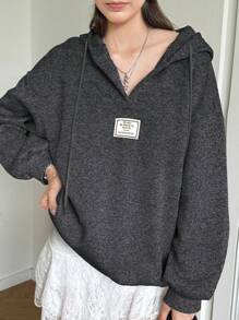 INAWLY 女士休闲字母刺绣连帽衫，秋冬套头衫 - 深灰色 - 查看 4