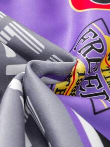 SHEIN Young Girls Fashion Color Block Letter Print Short Loose Stand Collar Zip-Up Biker Jacket, Suitable For Autumn, Purple Jacket