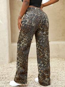 SHEIN Slayr Women Leopard Print Loose Low-Waisted Straight Leg Jeans - Multicolor - View 2