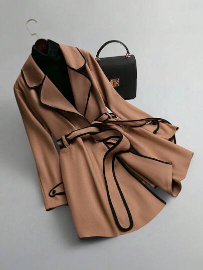 SHEIN Clasi 大码女式秋冬翻领长袖优雅羊毛大衣