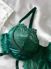 Sexy, Elegant, Slimming Lace Patchwork Bow Decor Women's Jumpsuit, Moss Green - Dark Green - View 9