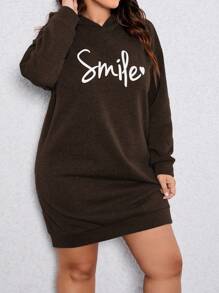 SHEIN LUNE 大码字母印花极简设计卫衣，休闲日常穿着 - 棕色 - 查看 5